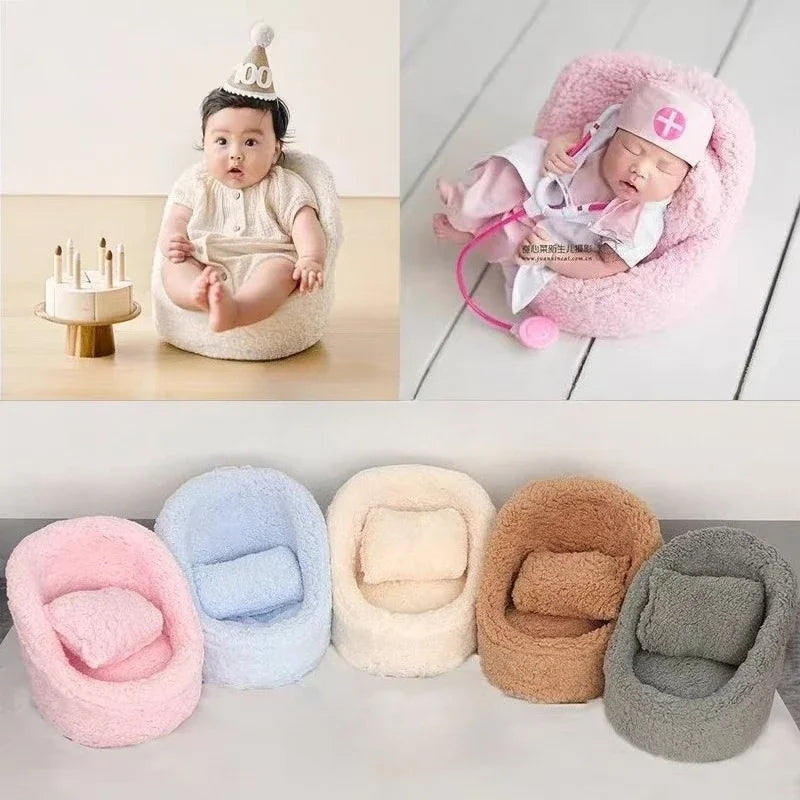 2pcs Newborn Photography Posing Sofa Set – Solid Color Baby Chair with Pillow Cushion Props