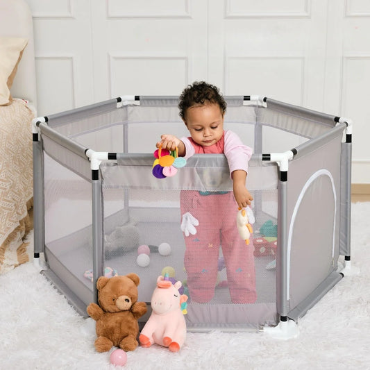 Portable Baby Playpen – Safety Fence with Breathable Mesh & Pull Tabs for Indoor/Outdoor Use